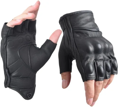Guantes de motocicleta de piel de cabra sin dedos para hombre, guantes de conducción transpirables para exteriores