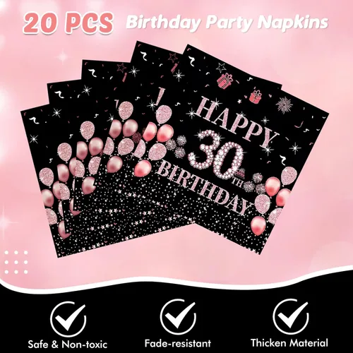 Miniatura 5 de 62 decoraciones de cumpleaños número 30 para niñas y ella, suministros de fiesta de cumpleaños de oro rosa incluyen 20 platos de 7 pulgadas, 20