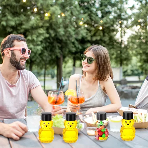 Miniatura 6 de Patelai 48 botellas de plástico de 2 onzas con osito de miel, recipientes de miel vacíos transparentes a granel, reutilizables, mini tarros