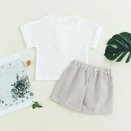Miniatura 75 de fhutpw Conjunto de 2 piezas de ropa de verano para bebés, camiseta de manga corta, cintura elástica, pantalones cortos para niños pequeños