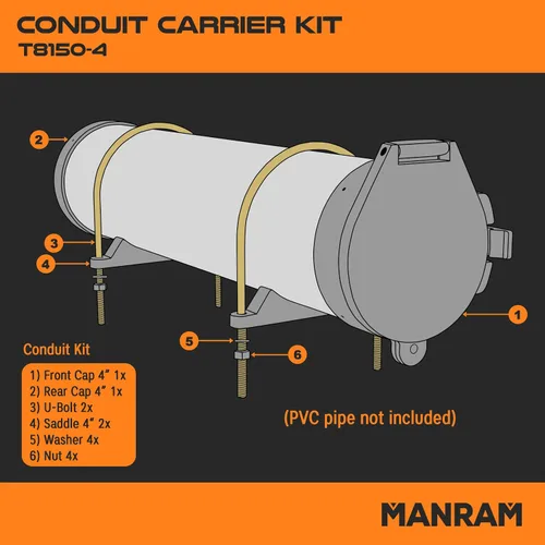 Miniatura 3 de Kit de Portaconductos de 4 Pulgadas de Diámetro - Portaconductos de PVC, Incluye Hardware de Montaje