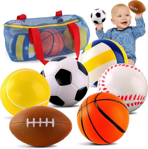 Pelotas de juguete de regalo para niños pequeños de 3, 4, 5 años, 6 pequeñas bolas deportivas de espuma para bebé con pelota de fútbol soccer,