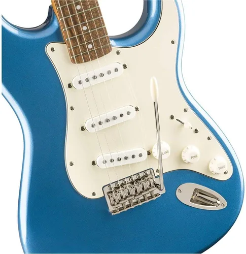 Miniatura 4 de Squier Classic Vibe Stratocaster guitarra eléctrica de los años 60, azul Lake Placid Blue, paquete de diapasón de laurel con cable de 10 pies