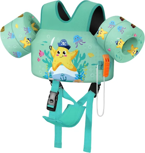 Miniatura 7 de MoKo - Chaleco de natación para niños pequeños de 6.8 a 25.4 kg, con alas de natación para charco, con correa para la entrepierna, alas de natación