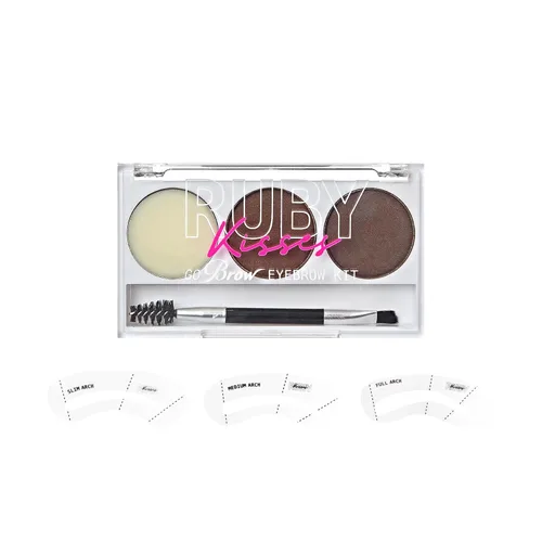 Ruby Kisses Go Brow - Kit de cejas de doble sombra en polvo y cera, incluye 3 plantillas, perfecto para dar forma y definir, aspecto natural de