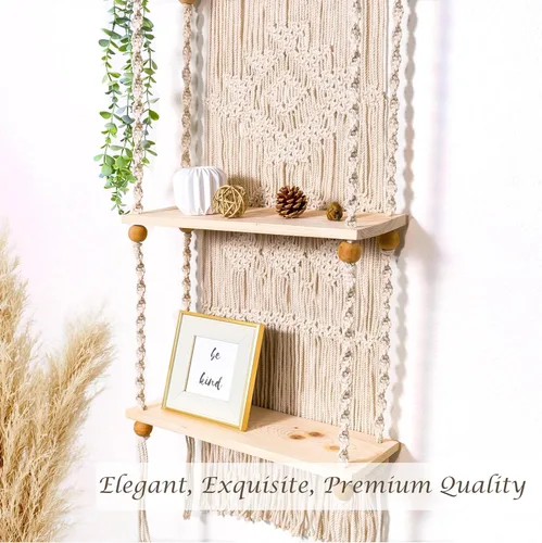Miniatura 7 de Estante de Pared de Macramé Colgante (Nivel 2, Blanco Natural)