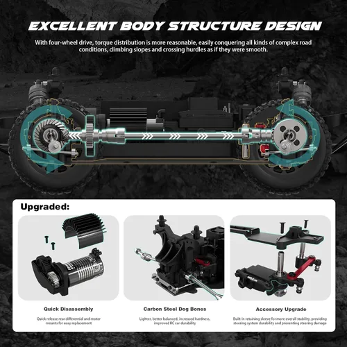 Miniatura 6 de Hosim Coches RC sin escobillas para adultos y niños rápidos 50 mph, camiones RC 4x4 todo terreno todoterreno impermeable de alta velocidad 1/14 RTR