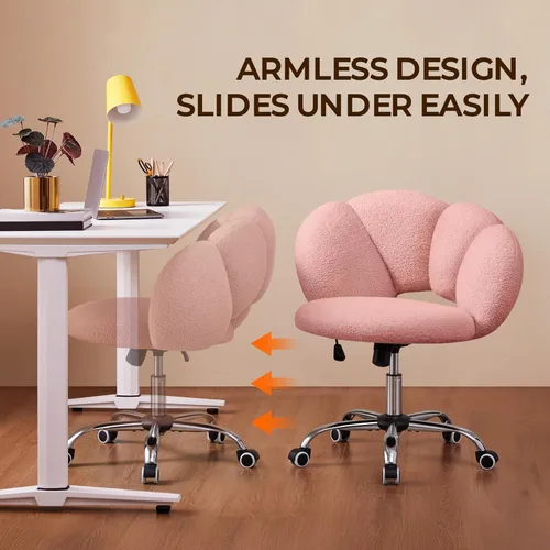 Miniatura 4 de Yaheetech Boucle - Silla de escritorio tapizada en forma de nube, silla de tocador ajustable para oficina en casa, silla de computadora con ruedas