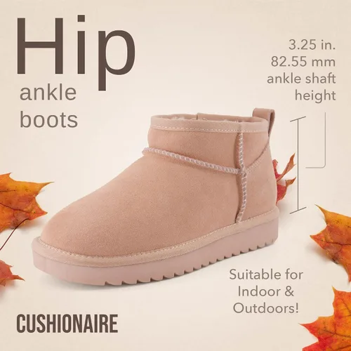 Miniatura 129 de CUSHIONAIRE, Hip 2 - Botas de nieve de gamuza auténtica para mujer, sin cordones, con cómodo forro de piel de oveja sintética + espuma viscoelástica