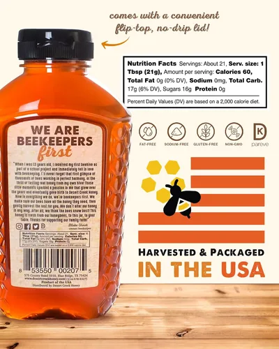 Miniatura 2 de Desert Creek Honey - Miel 100% sin filtrar, pura y cruda de Texas - Sustituto natural del azúcar - Una libra de miel americana sin procesar y sin