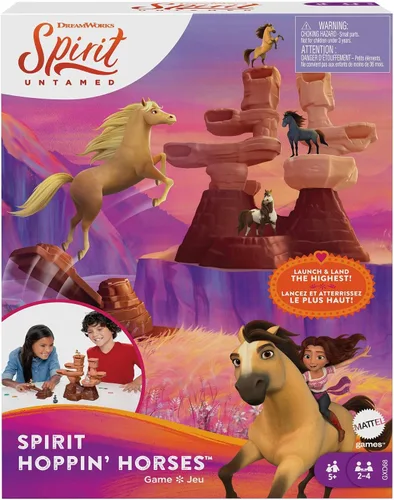 Mattel Games Spirit Untamed Hoppin' Horses - Juego de lanzador de caballos para niños, con torre de montaña, mini piezas de juego de caballos para