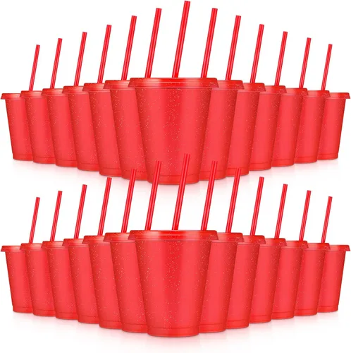 Miniatura 16 de 24 Piezas Vasos de Plástico con Tapas y Pajitas, Vasos Reutilizables con Tapas Vasos Coloridos de Plástico para Fiesta de Cumpleaños, Taza de Café