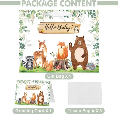 Miniatura 3 de Laidans Bolsa de regalo grande de 13 pulgadas para baby shower o cumpleaños con asa, papel de seda y tarjeta de felicitación