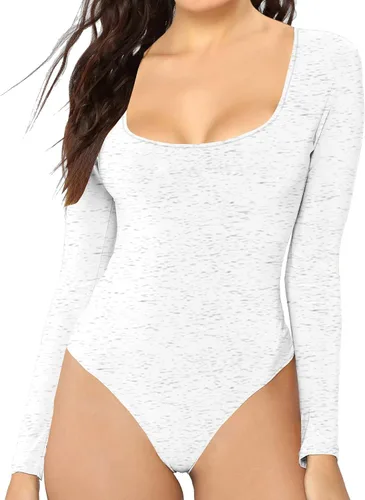 Miniatura 27 de MANGDIUP Body esencial para mujer, cuello redondo, manga larga, ajustado, elástico, de algodón y elastano