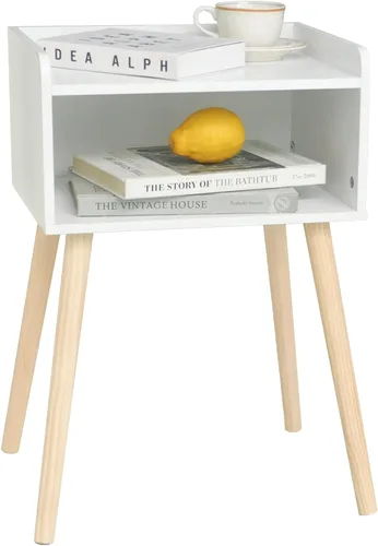 Miniatura 16 de MaxSmeo - Conjunto de 2 mesitas de noche, mesa auxiliar de estilo moderno de mediados de siglo para dormitorio con almacenamiento, pequeño juego