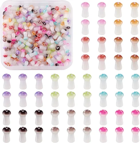 Craftdady Cuentas de hongo, 200 dijes de cristal de hongos, 10 colores, cuentas espaciadoras sueltas para manualidades, fabricación de joyas