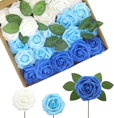 Miniatura 17 de Flores Artificiales Rosas Realistas, 50 piezas de rosas falsas con tallo de aspecto real para ramos de boda DIY, centros de mesa, despedida