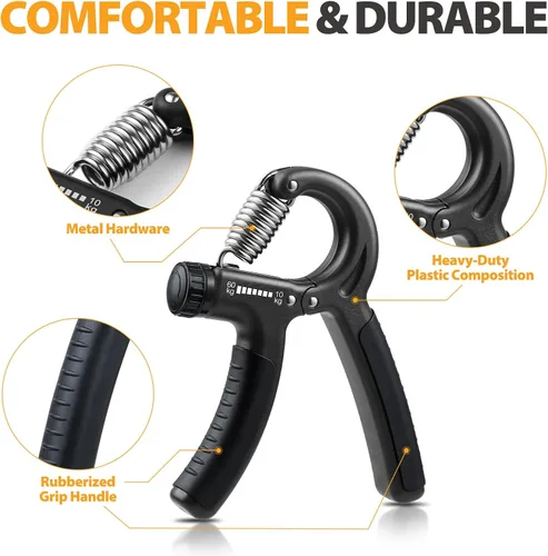 Miniatura 4 de NIYIKOW Paquete de 2 entrenadores de fuerza de agarre, fortalecedor de agarre de mano, resistencia ajustable de 22-132 libras (10-60 kg), Negro