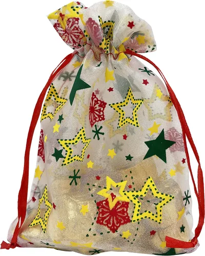Miniatura 5 de Jexila - 24 bolsas de regalo de organza de Navidad de 4 x 6 pulgadas con cordón, 11 patrones mixtos, pequeñas bolsas de caramelos para fiestas