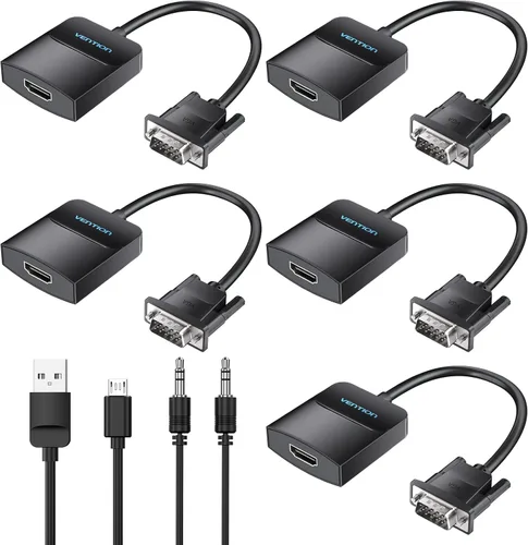 Miniatura 9 de VENTION Paquete de 3 adaptadores VGA a HDMI - 1080P Dongle de vídeo, adaptador convertidor VGA con cable de audio (0.15 m), macho a hembra para PC