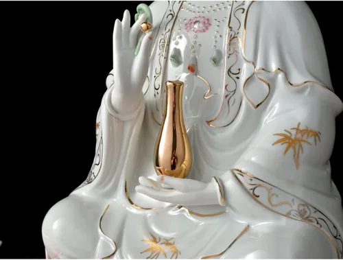 Miniatura 3 de Estatua de Guan Yin en Lotus – Estatua budista Avalokiteshvara Kuanyin – Regalo de Feng Shui (10 pulgadas)