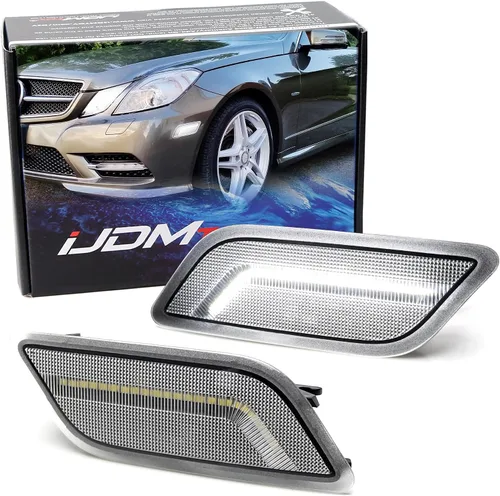 iJDMTOY Luces de marcador lateral delanteras de tira completa LED blancas con lente semitransparente Compatible con Mercedes W207 E-Class 2-puertas