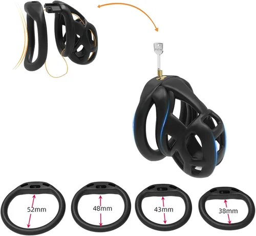 Miniatura 5 de Jaula de castidad 3.0 de resina, dispositivo de castidad masculino con 4 anillos para el pene, jaula de castidad masculina, jaula de castidad