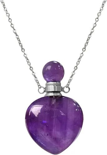 Miniatura 34 de Perfume Bottle Necklace Heart Shape, Amethyst Necklace Healing Crystal for Women, Essential Oil Diffuser Bottle Necklace Jewelry for Liquid