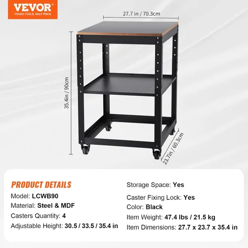 Miniatura 7 de VEVOR Soporte para cepilladora, cargas pesadas de 100 lbs / 45 kg, mesa de cepilladora de espesor ajustable en altura de tres marchas, con 4 ruedas