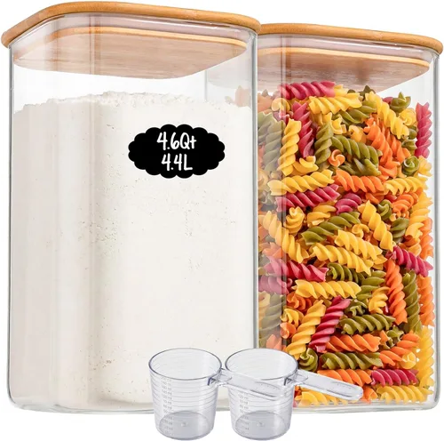 Miniatura 12 de 37oz 4PCS Frascos de almacenamiento de vidrio con tapas, tarros de vidrio con tapas para despensa, recipiente cuadrado para galletas, nueces