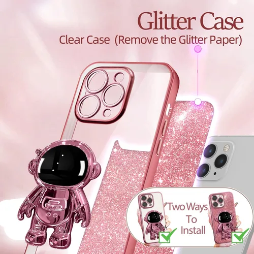 Miniatura 173 de Buleens Funda para iPhone 11 Pro Max Astronauta, Fundas Transparentes para iPhone 11 ProMax con Papel con Purpurina y Soporte de Astronauta, Mujeres