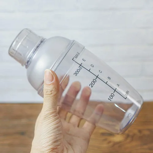 Miniatura 3 de Coctelera de plástico, mezclador de bebidas, agitador manual con taza y escalas, transparente (10 oz / 300cc)