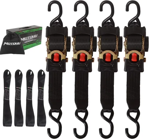 Miniatura 8 de MOTO4U Correas de amarre retráctiles de 2 pulgadas x 10 pies, resistentes, 2 correas de trinquete automáticas autoretráctiles con 2 bucles suaves