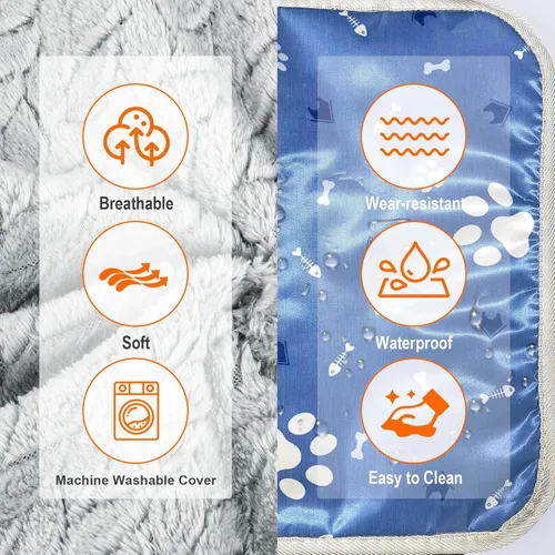 Miniatura 5 de Almohadilla térmica para mascotas para gatos y perros, cama térmica para perros con cable de acero resistente a las masticaciones, temporizador