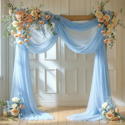 Tela drapeada para arco de boda, 2 paneles de 18 pies, cortina de telón de fondo transparente azul bebé, cortina de gasa para boda, arco, ceremonia,