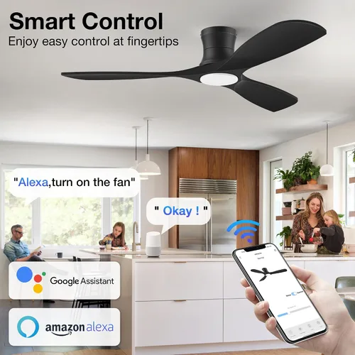 Miniatura 2 de Hoenofly - Ventilador de techo inteligente de madera de 52" de bajo perfil con luces y control remoto, motor CC silencioso, ventiladores de techo
