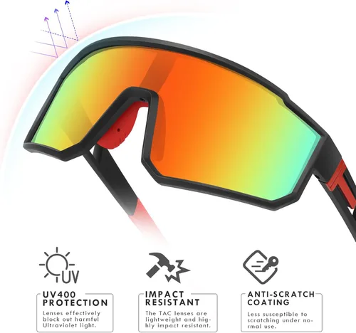 Miniatura 3 de Gafas de sol deportivas para niños, polarizadas, con protección UV400, para niños y niñas, para béisbol, softbol, ciclismo Lentes rojas con montura