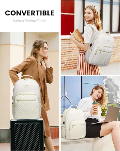 Miniatura 6 de LOVEVOOK Mochila de Viaje para Laptop Bolso para Mujeres Trabajo Negocios Bolsas de Computadora, Beige, 15,6 pulg.