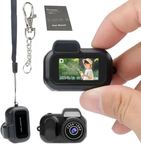 Miniatura 7 de Cámara con llavero, mini cámara HD 1080P más pequeña del mundo, mini portátil retro, duración de la batería de 100 minutos, para estudiantes, niños