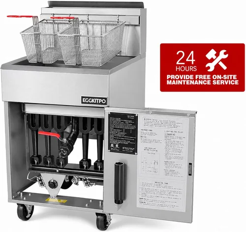 Miniatura 2 de EGGKITPO Freidora de gas propano líquido de 70 libras, con certificación CSA, freidora comercial con 2 cestas y drenaje de aceite, 5 tubos