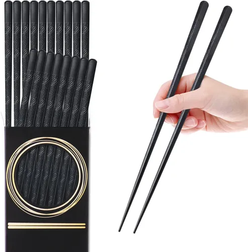 GLAMFIELDS 10 pares de palillos de fibra de vidrio - palillos reutilizables para sushi y comida, aptos para lavavajillas, 9.5 pulgadas - Flor negra