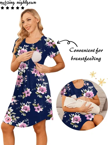 Miniatura 2 de Ekouaer - Vestido 3 en 1 para maternidad, trabajo de parto y lactancia prenda para hospital, para dormir y amamantar.