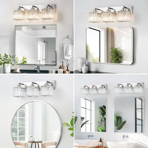 Miniatura 2 de Moderna lámpara de tocador de baño con 3 luces, moderna lámpara de cristal cromado sobre el espejo, lámpara de pared de cristal cromado