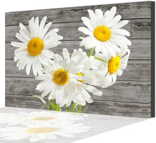 Miniatura 10 de TAOMI Arte de pared de margaritas con estampado de flores blancas para dormitorio, póster floral amarillo en escala de grises, imagen de grano