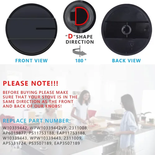 Miniatura 2 de W10339442 - Pomo para estufa de gas, pomos de control de quemador de superficie de cocina, repuesto negro, compatible con cocina de gas