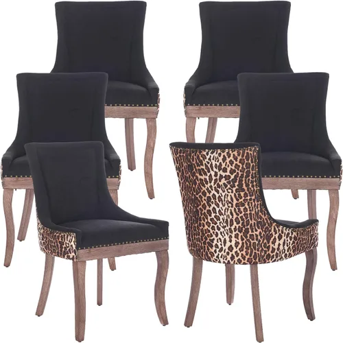 Miniatura 47 de Sillas de Comedor - Juego de 6 sillas de comedor modernas, tapizadas de tela con respaldo alto con ribete de cabeza de clavo y patas curvas