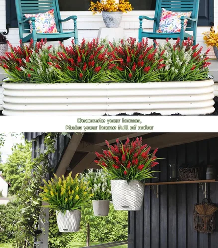 Miniatura 6 de RECUTMS Planta de césped falso, plantas falsas al aire libre, césped artificial, arbustos artificiales resistentes a los rayos UV, arbustos Rojo
