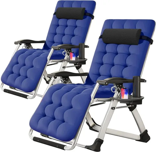 Slsy Silla de gravedad cero, silla reclinable de salón con cojín y bandeja removibles para interior y exterior, silla reclinable plegable para patio