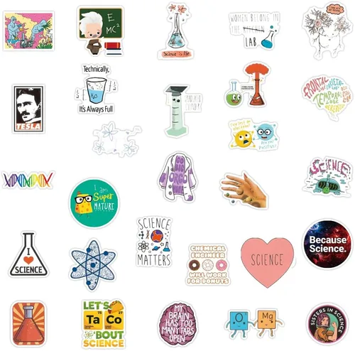 Miniatura 2 de Paquete de 100 calcomanías de ciencias naturales, física, química, biología, experimento de biología, calcomanías de laboratorio de ciencia