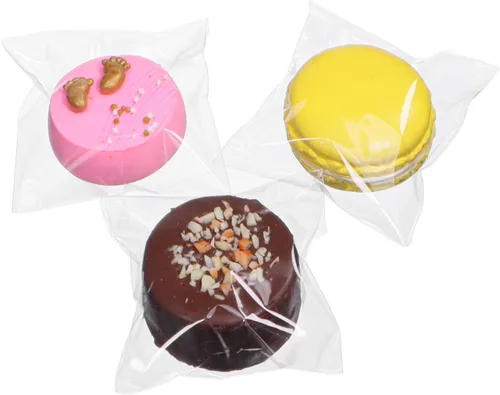 Miniatura 11 de ROSPAKTEK 100 bolsas transparentes para macarrones de 3.5 x 3.5 pulgadas, bolsas Oro cubiertas de chocolate, bolsa para galletas, bolsa de celofán